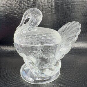 Vintage LE Smith Clear Glass Turkey Candy Dish Canister Heavy Container Marked